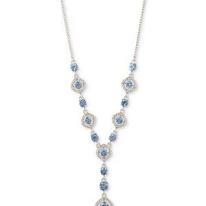 Givenchy Silver-Tone Pavé Crystal Halo Lariat Necklace 16"+3"